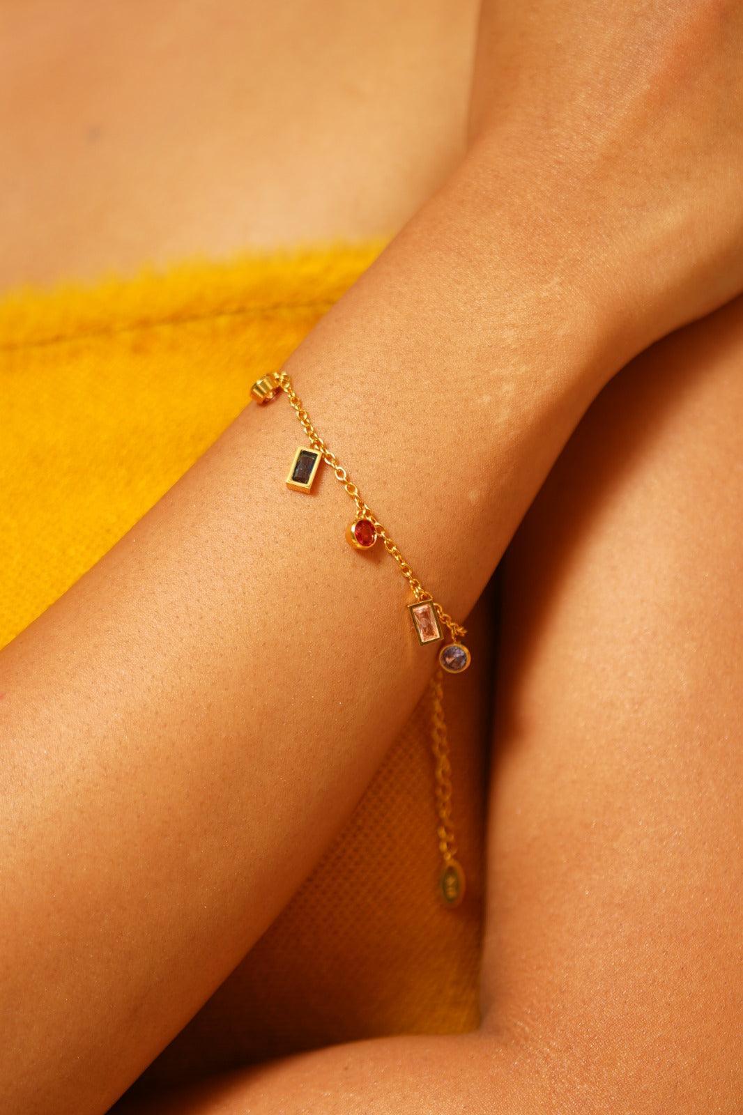 Multi Gem Stone Tennis Bracelet