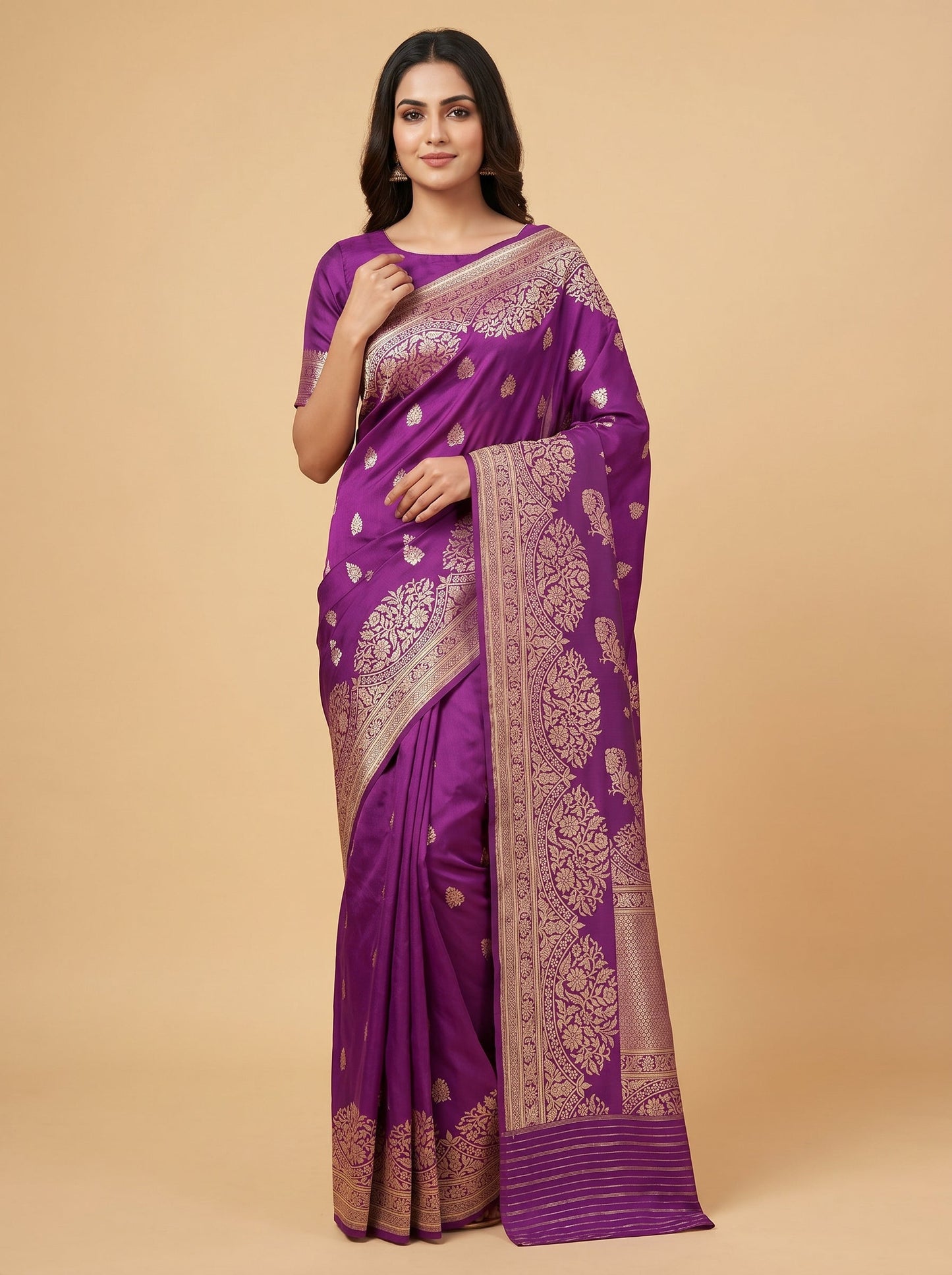 Multi Purple Rich Fusion Handloom Saree