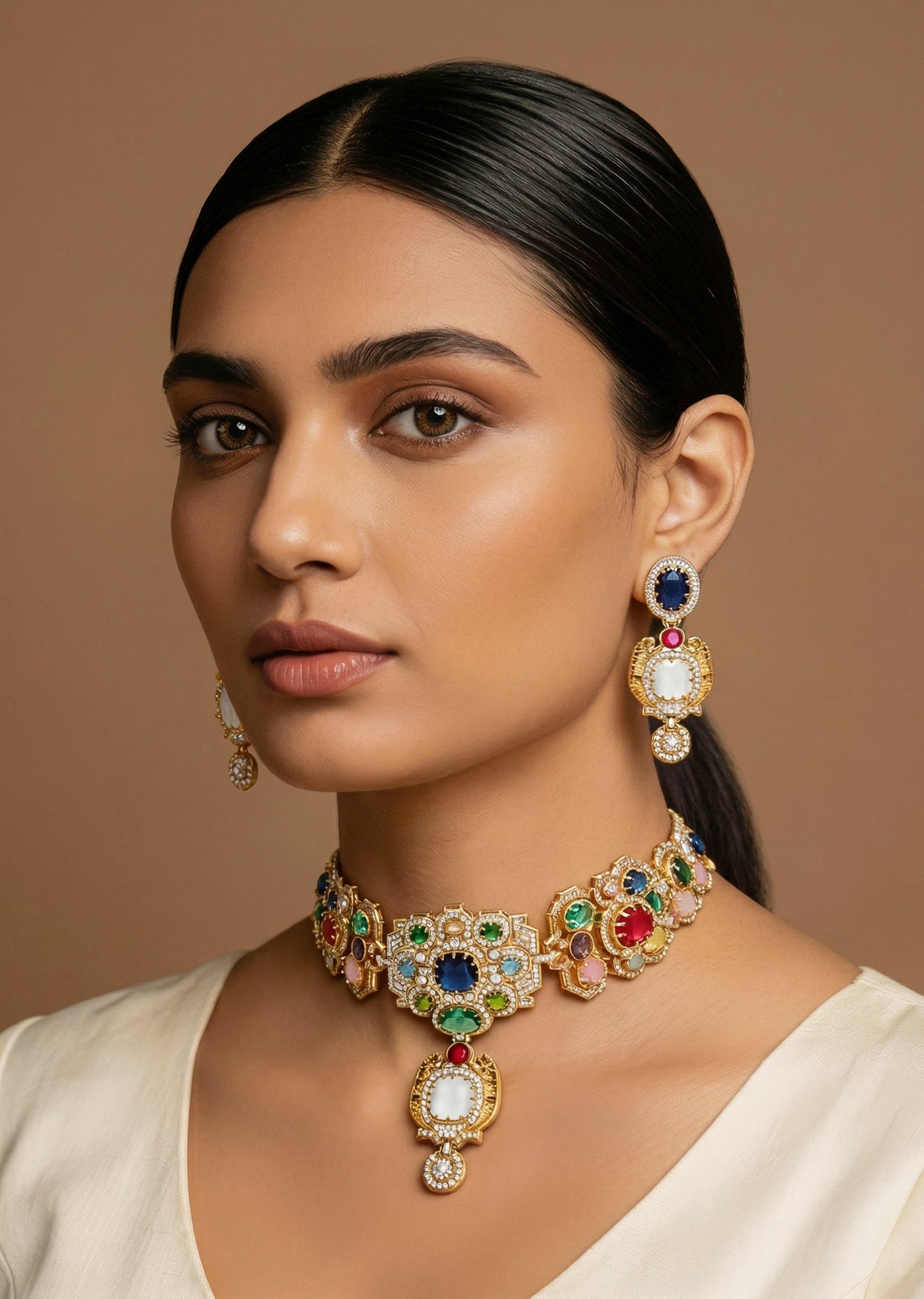 Multi Stone Embellished Necklace Set