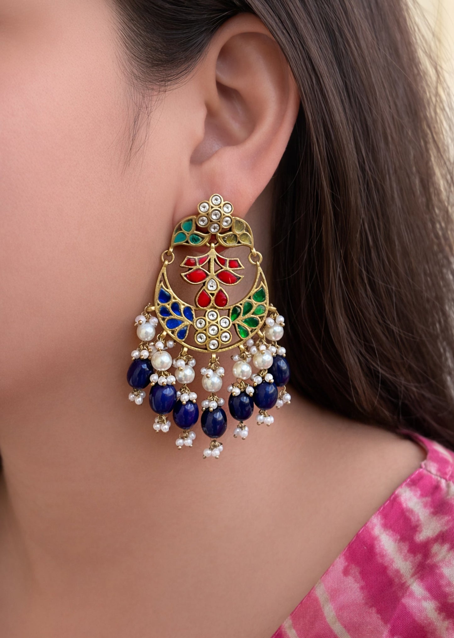 Multicolor Kundan Chandbali Earrings