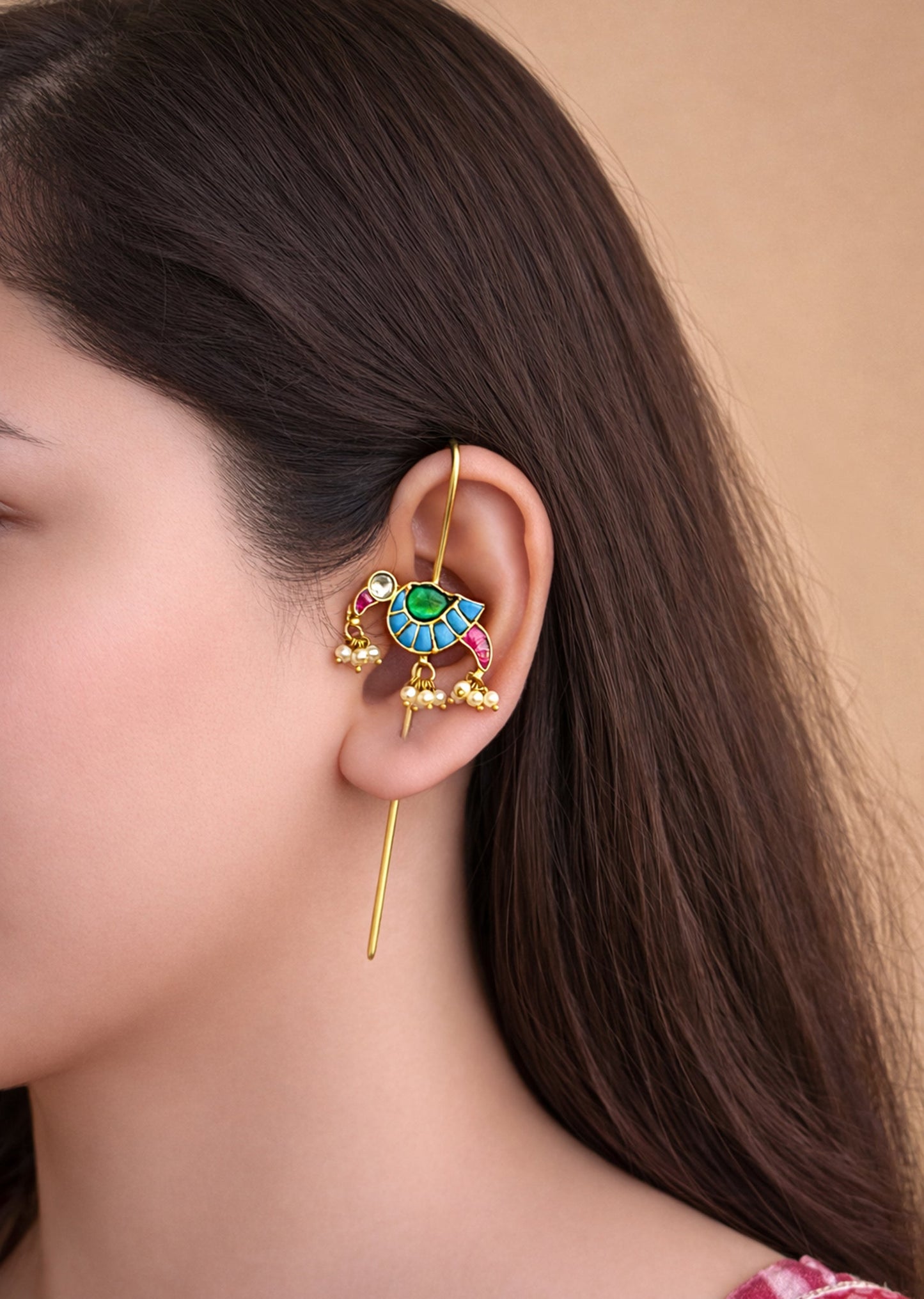 Multicolor Kundan Ear Cuff
