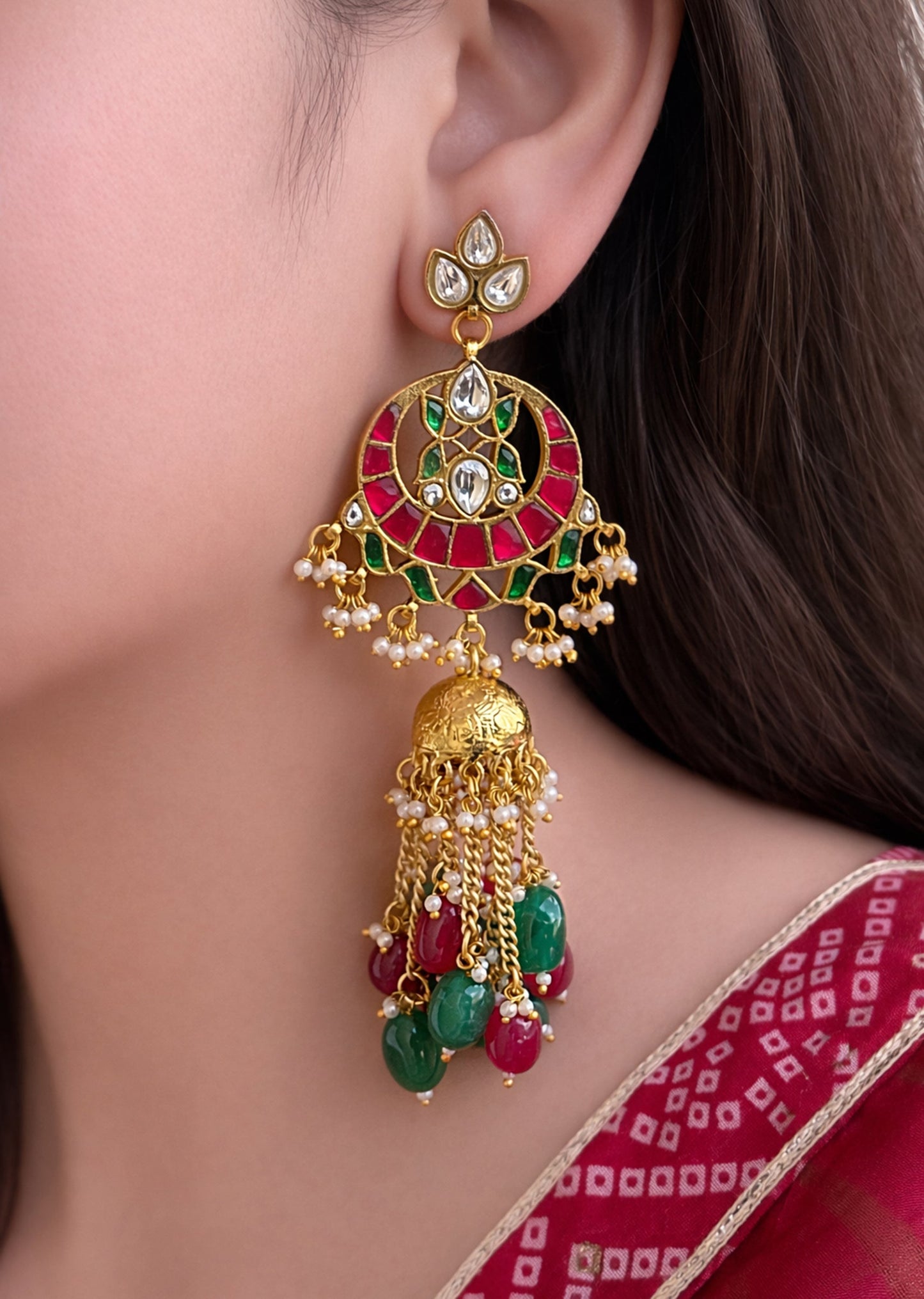 Multicolor Kundan Jhumki Earrings