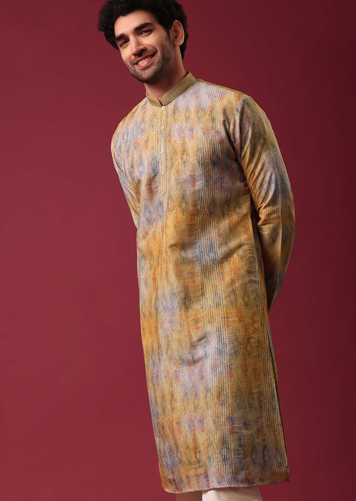 Multicolor Tie Dye Kurta Set In Silk