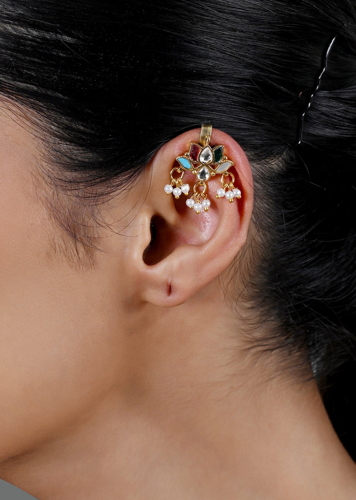 Multicolour Gemstone Kundan Ear Cuffs