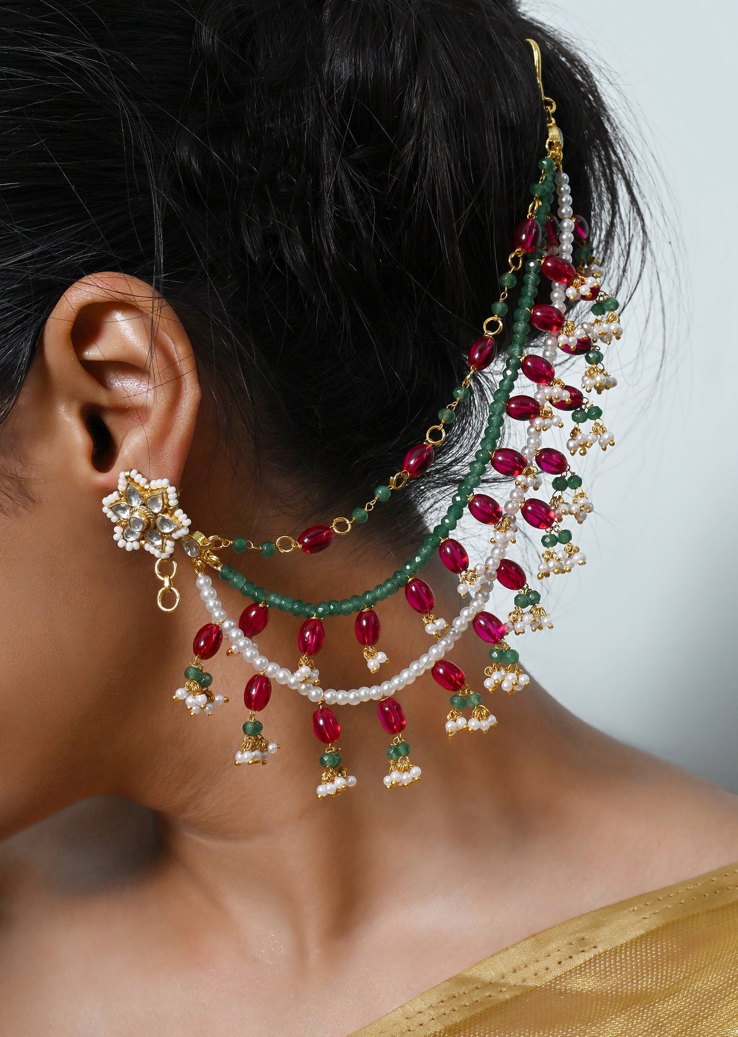 Multicolour Jadau Kundan Ear Chain