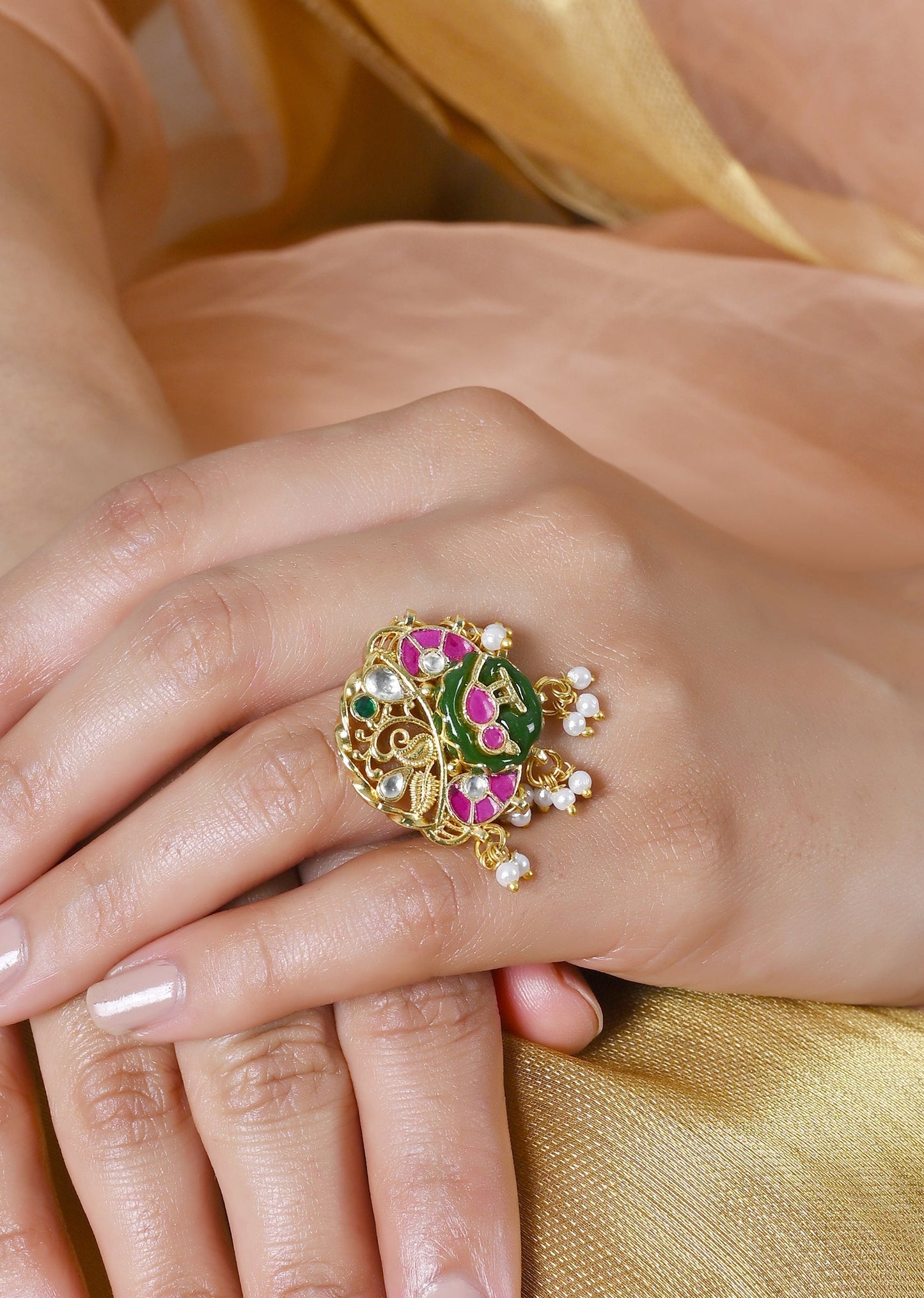 Multicolour Jadau Kundan Statement Ring