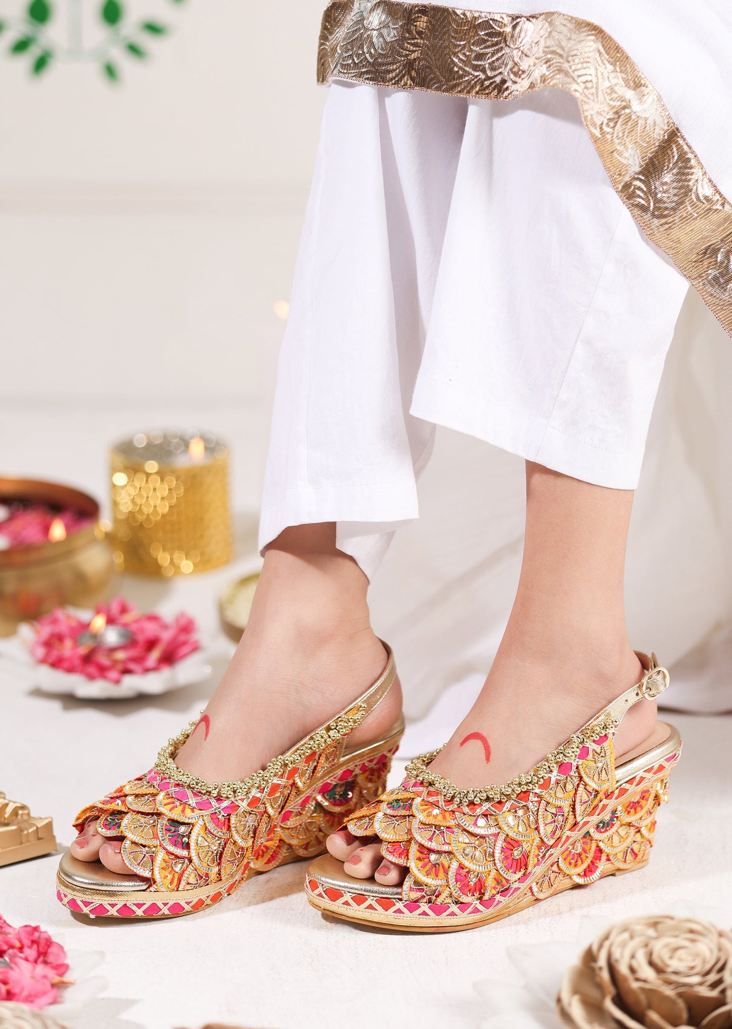 Multicolour Scalloped Embroidered Wedges