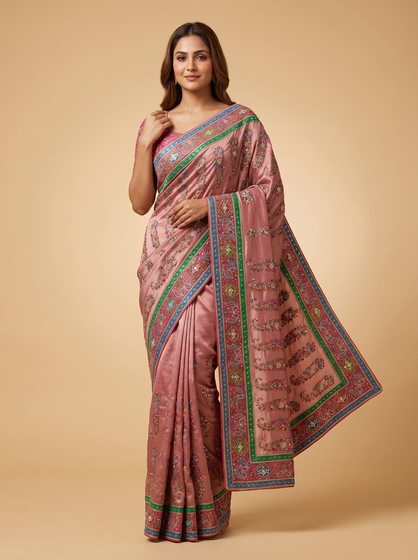 Mustard Border Embroidered Saree