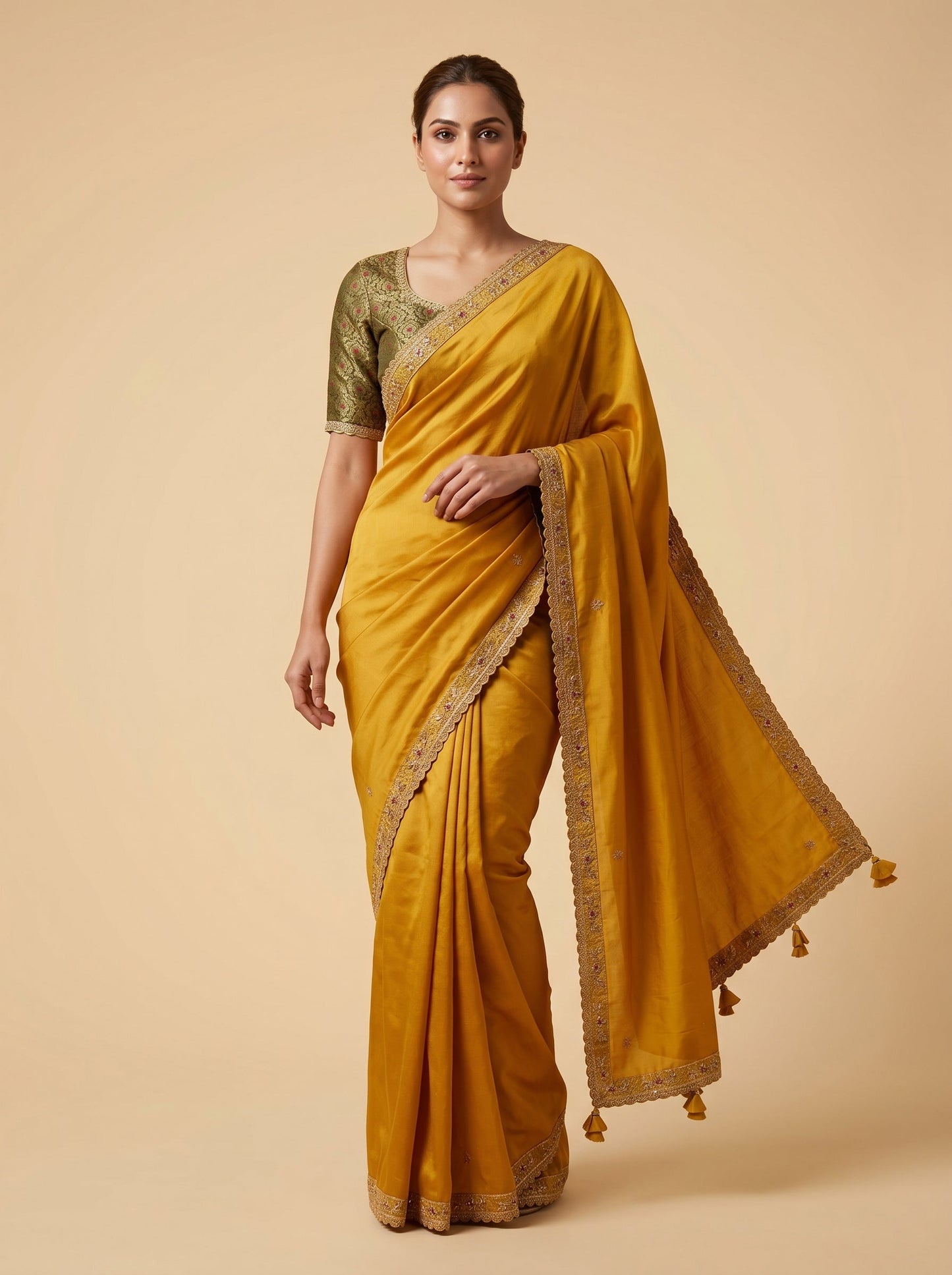 Mustard Bright Embroidered Saree