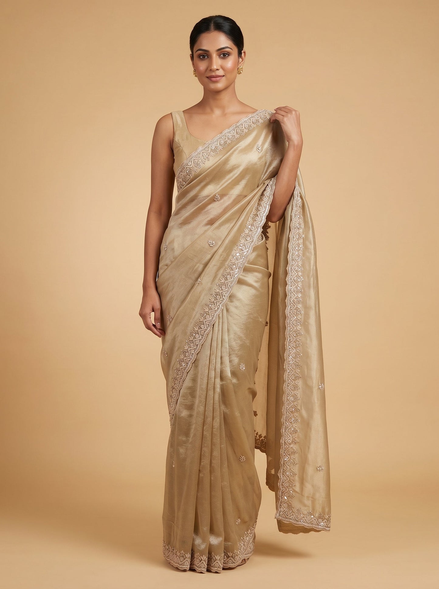 Mustard Embroidered Saree with Golden Artistry