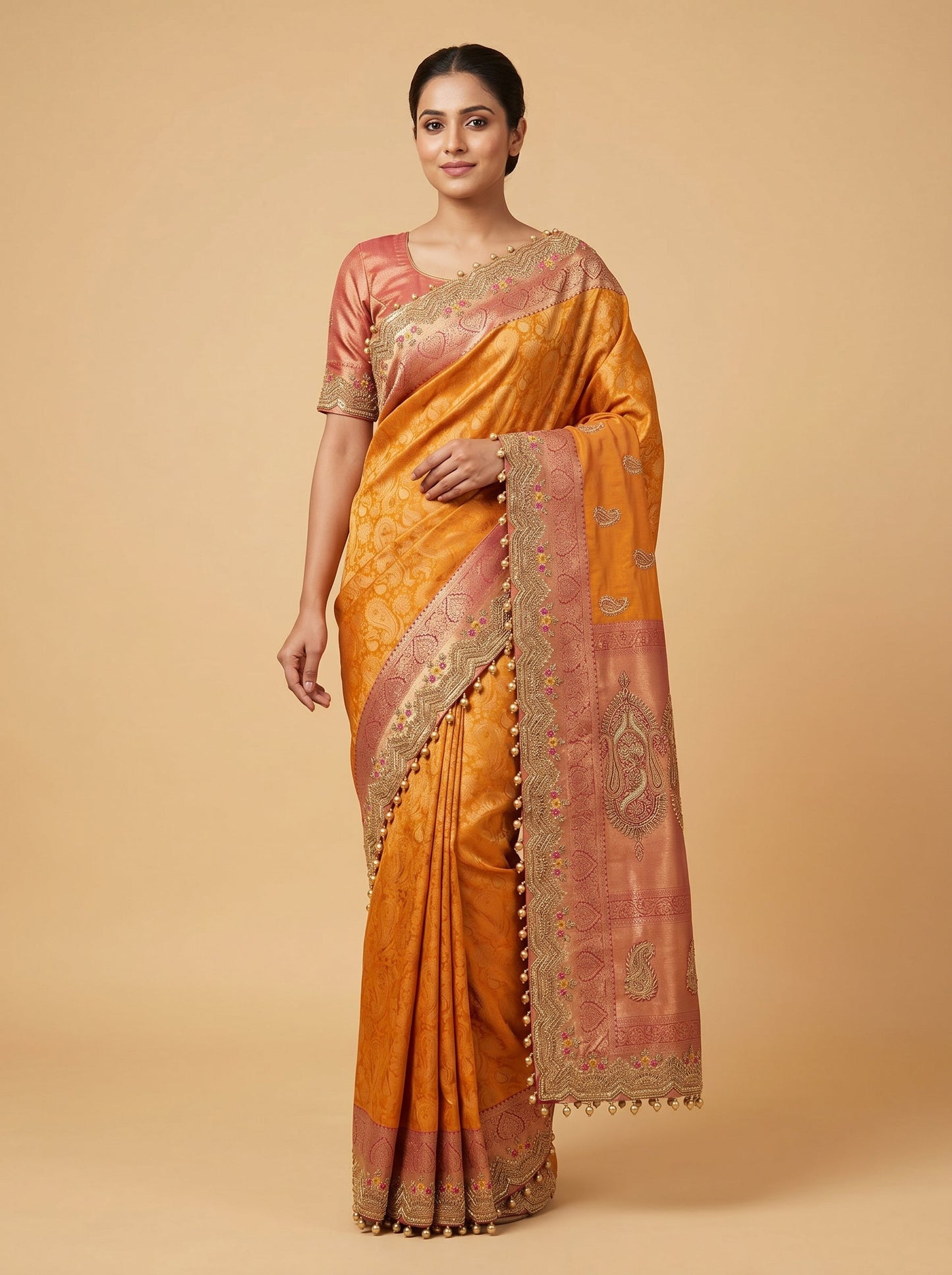 Mustard Glow Embroidered Saree