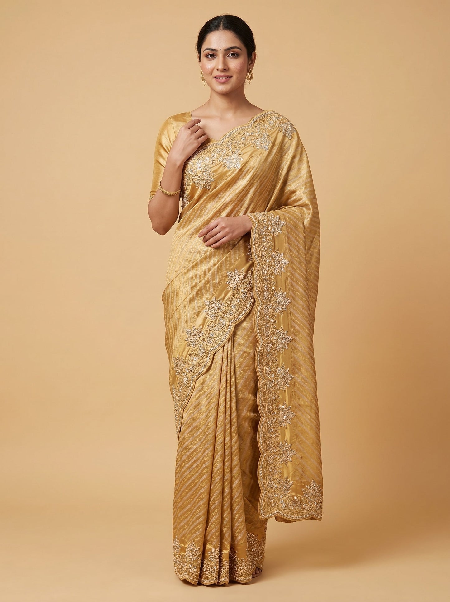 Mustard Gold Rich Craft Embroidered Saree