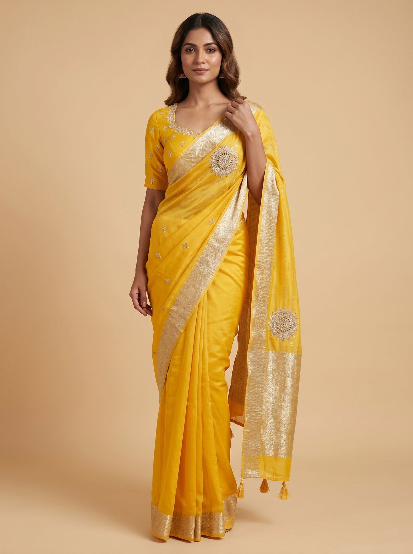 Mustard Rich Texture Embroidered Saree