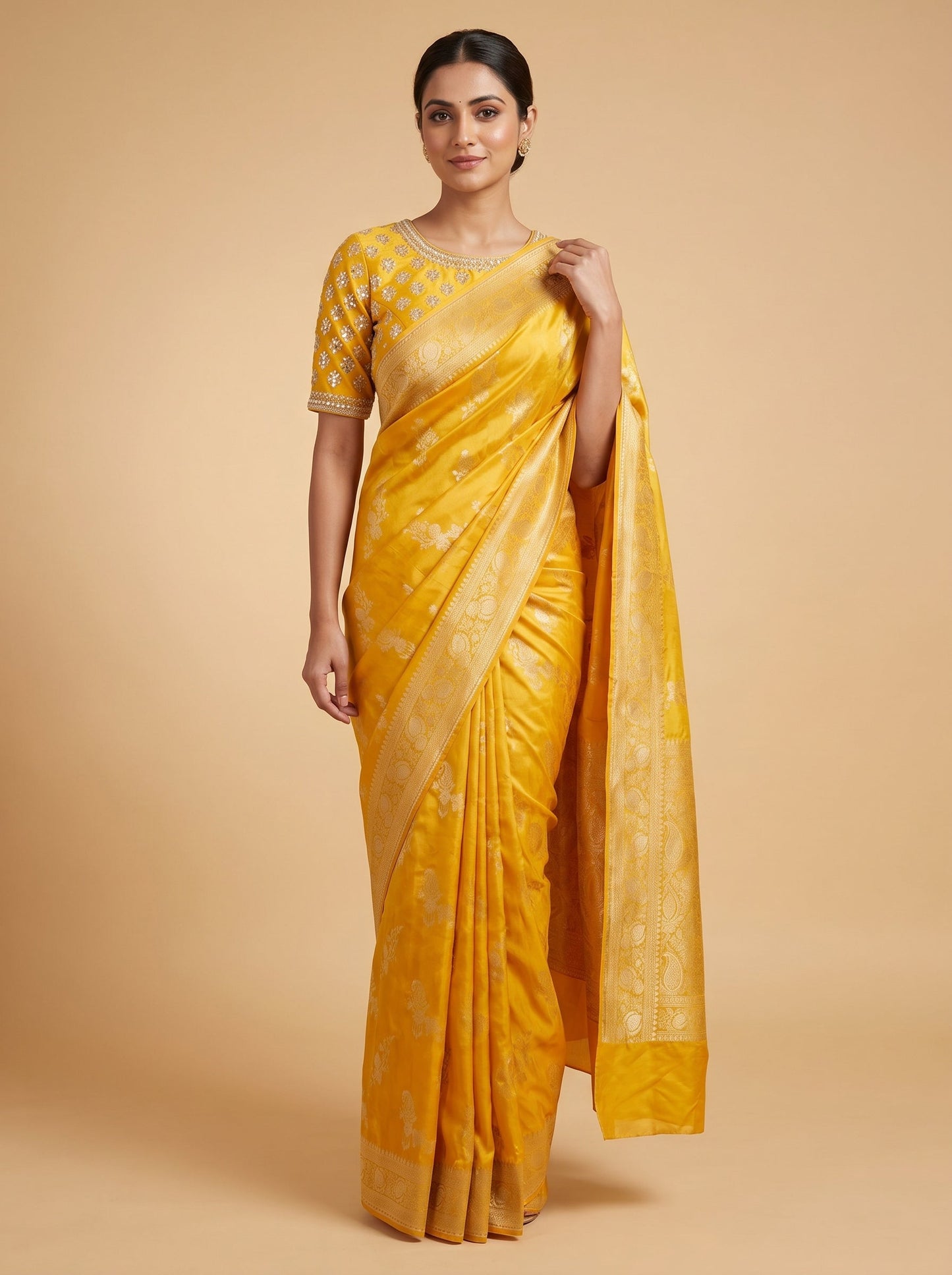 Mustard Warm Embellishment Embroidered Saree