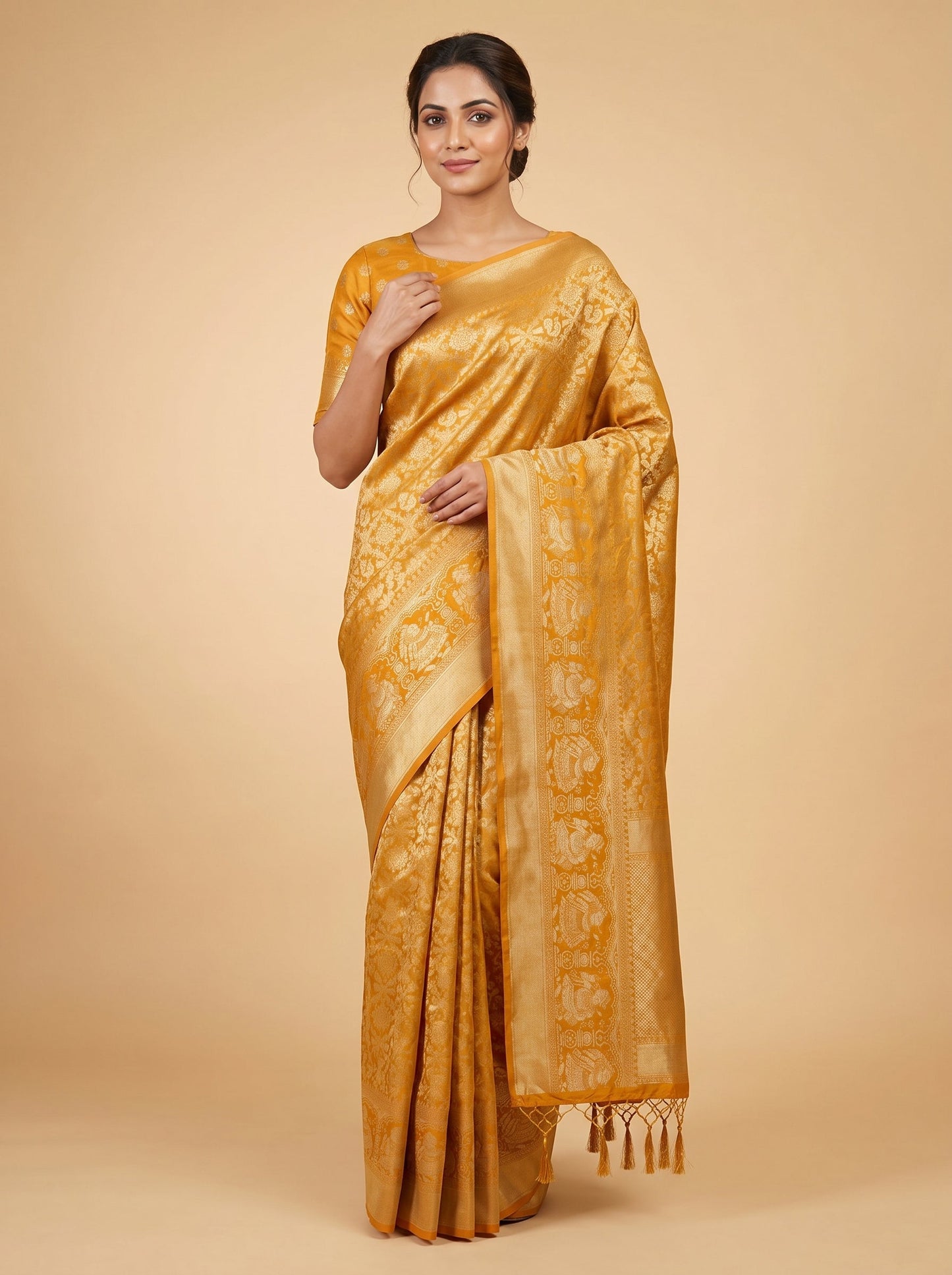 Mustard Yellow Harvest Thread Handloom Saree