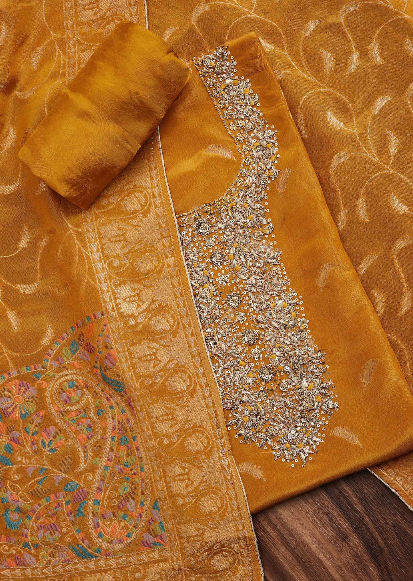 Mustard Yellow Tissue Unstitched Suit