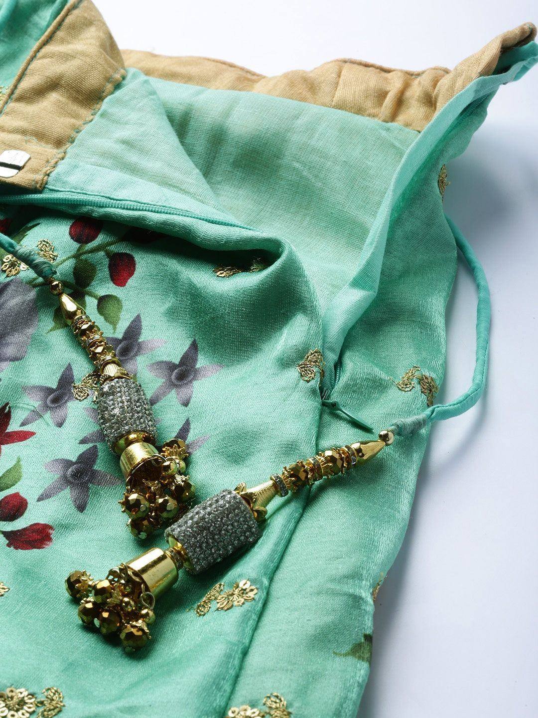 Tulsi Art Green Floral Semi-Stitched Myntra Lehenga & Unstitched Blouse With Dupatta