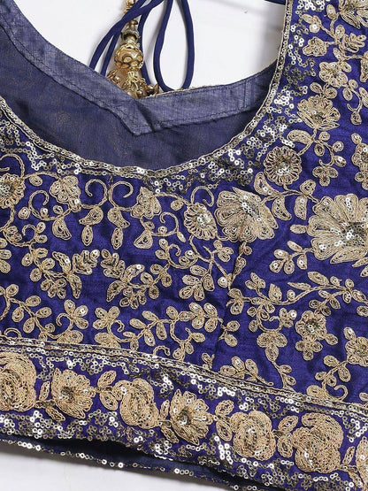 Tulsi Art Blue & Gold-Toned Embroidered Semi-Stitched Myntra Lehenga & Unstitched Blouse With Dupatta