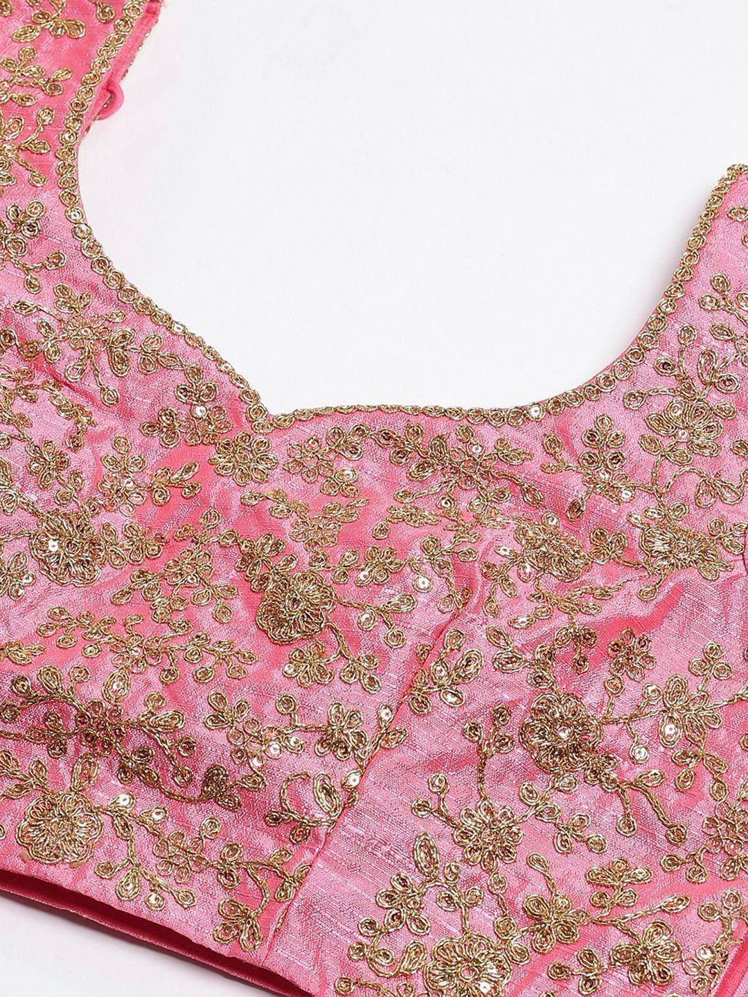Tulsi Art Purple & Pink Semi-Stitched Myntra Lehenga & Unstitched Blouse With Dupatta