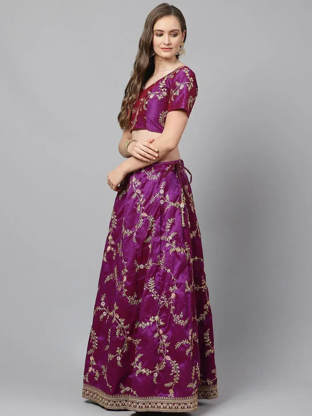 Tulsi Art Purple Semi-Stitched Myntra Lehenga & Unstitched Blouse With Dupatta