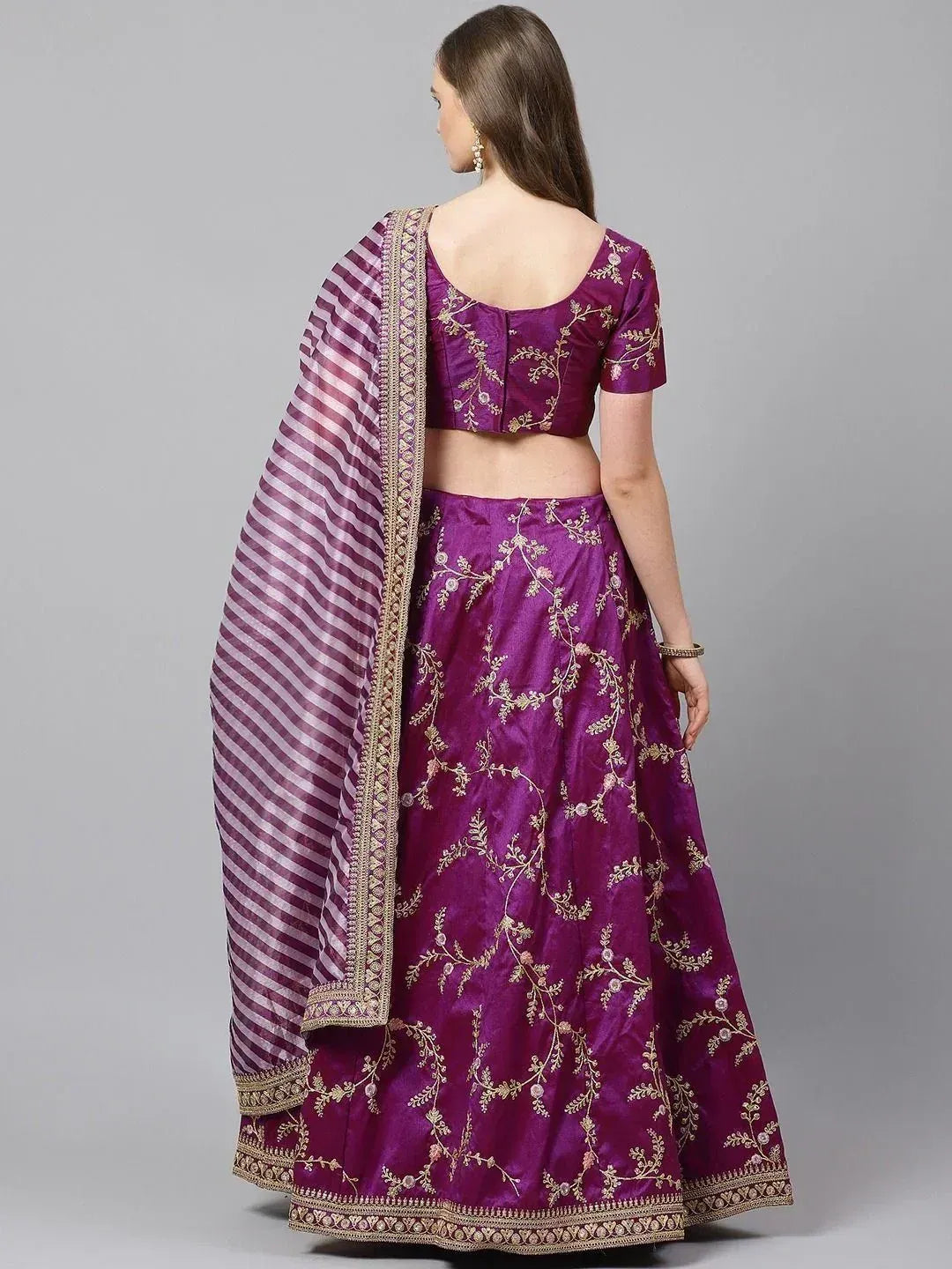 Tulsi Art Purple Semi-Stitched Myntra Lehenga & Unstitched Blouse With Dupatta