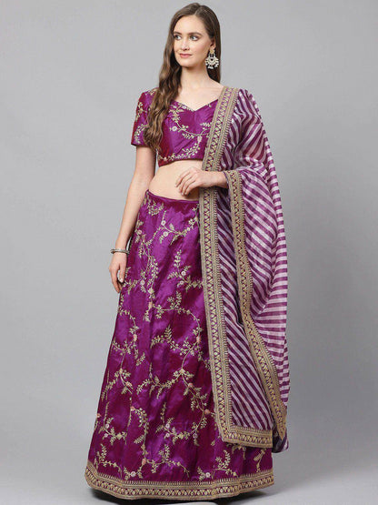 Tulsi Art Purple Semi-Stitched Myntra Lehenga & Unstitched Blouse With Dupatta