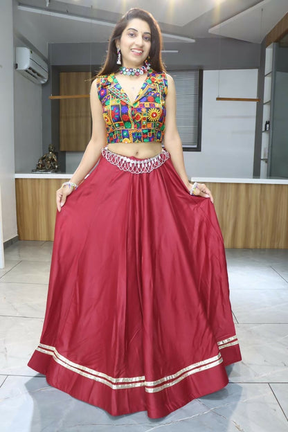 Yash Enterprise Maroon Rayon Cotton Embroidery Semi Stitched Navratri Chaniya Choli