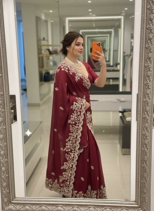 Teeya Creation New Trendy Party Wear Soft Silk Saree-Maroon