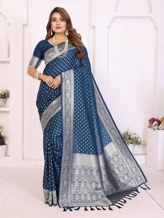 Aastha Fashion Navy Blue Georgette Silk Zari Weaving Saree