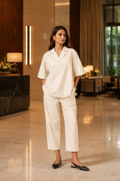 Aayaa Designer Pure Cotton Cord Set-Off White