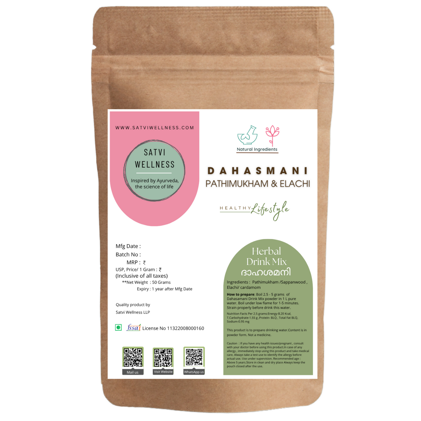 Satvi Wellness Kerala Pathimugam with Cardamom Herbal Drinking Water Mix