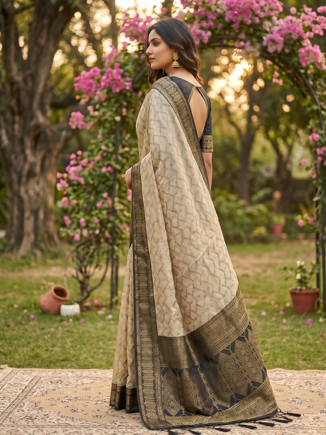 Shree Shyam Fashion Chiku With Black Cotton Saree