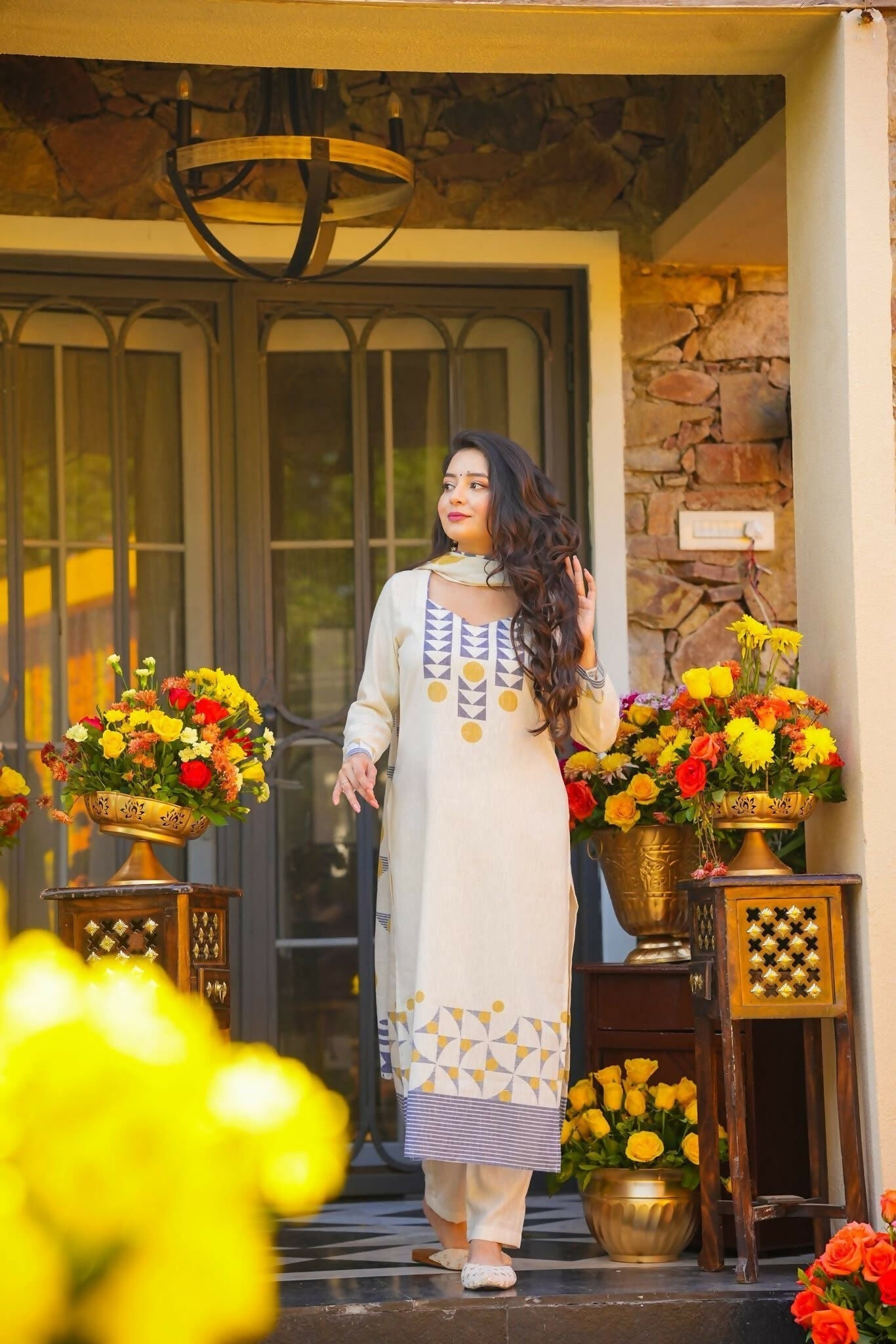 The52 Women's Gorgeous Printed Work Muslin Fabric Straight Kurta Pant and Dupatta Set
