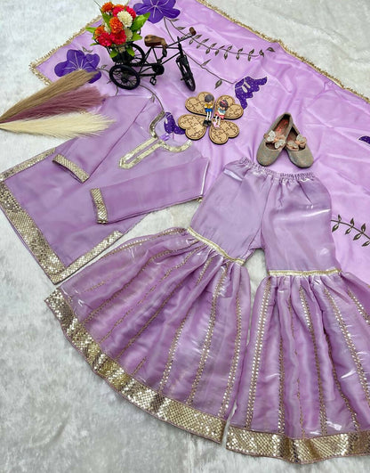 Teeya Creation New Kids Trendy Heavy Embroidery Sequence Work Kurta Set - Purple