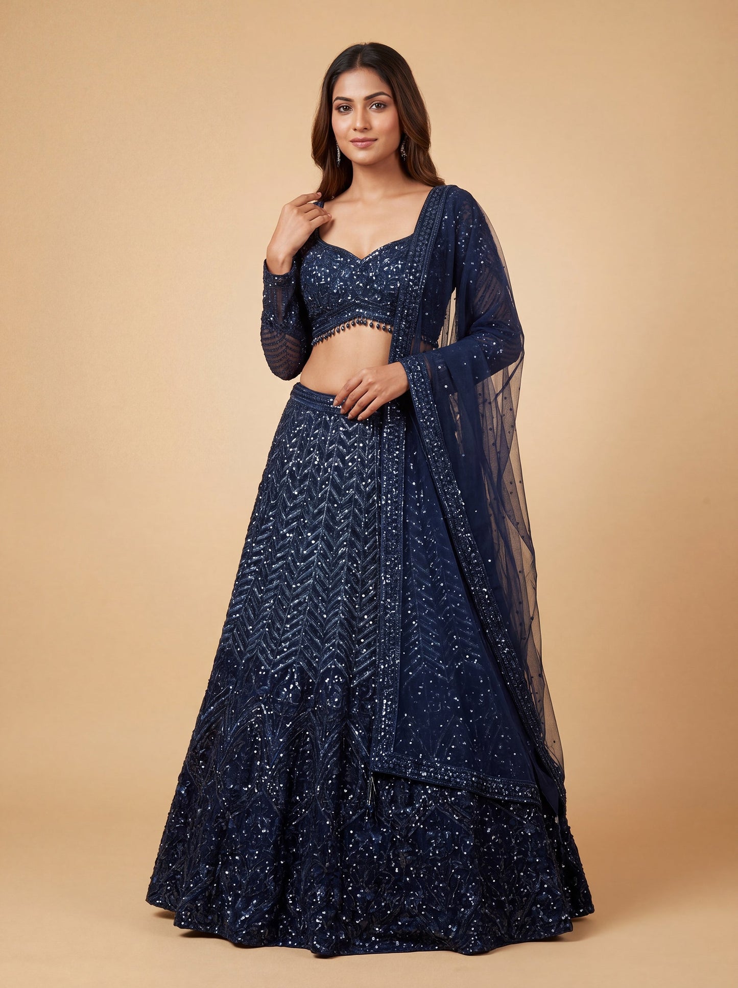 Navy Blue Bridal Contemporary Statement Lehenga