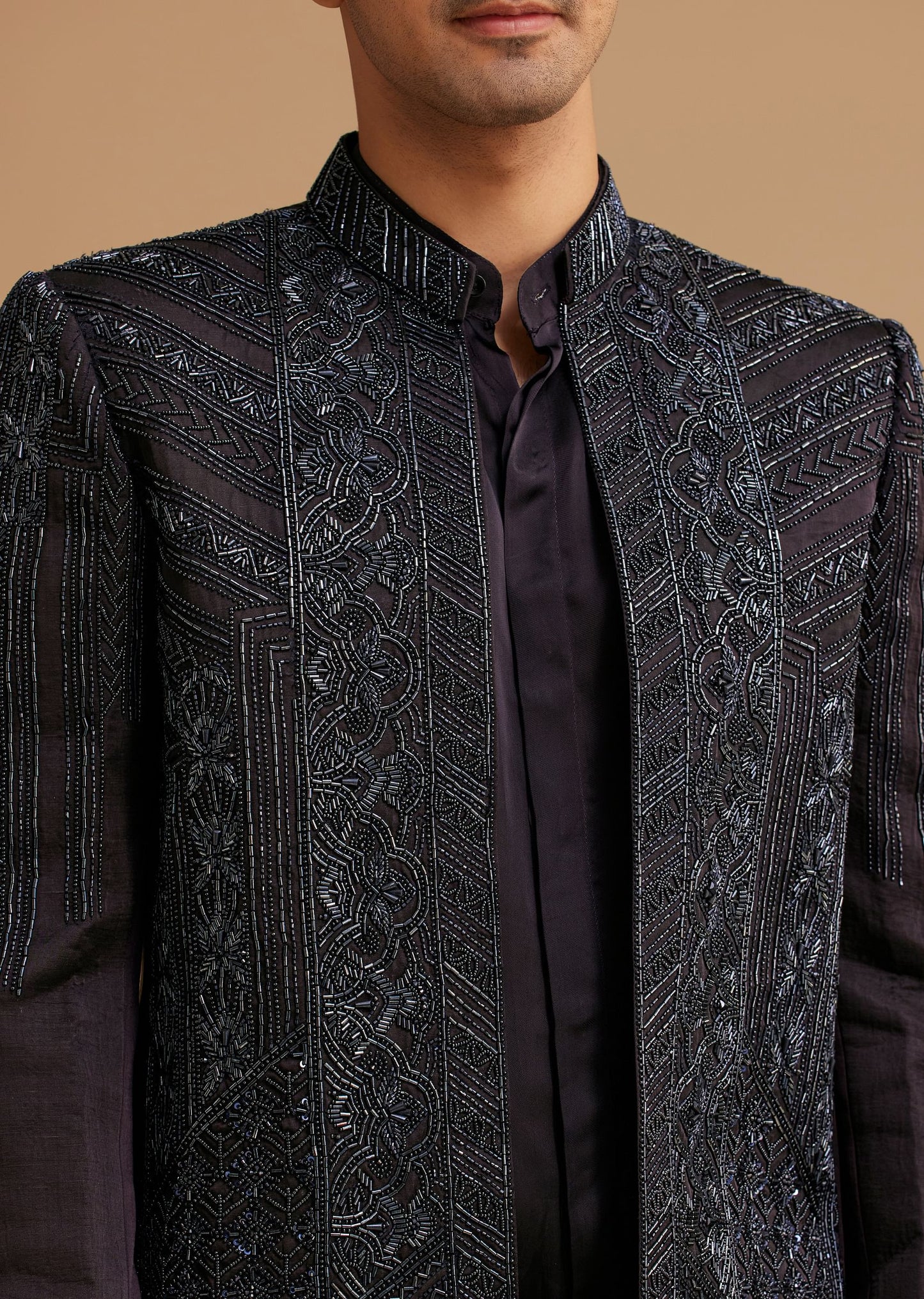 Navy Blue Hand Embroidered Jodhpuri Suit With Cut Dana Work