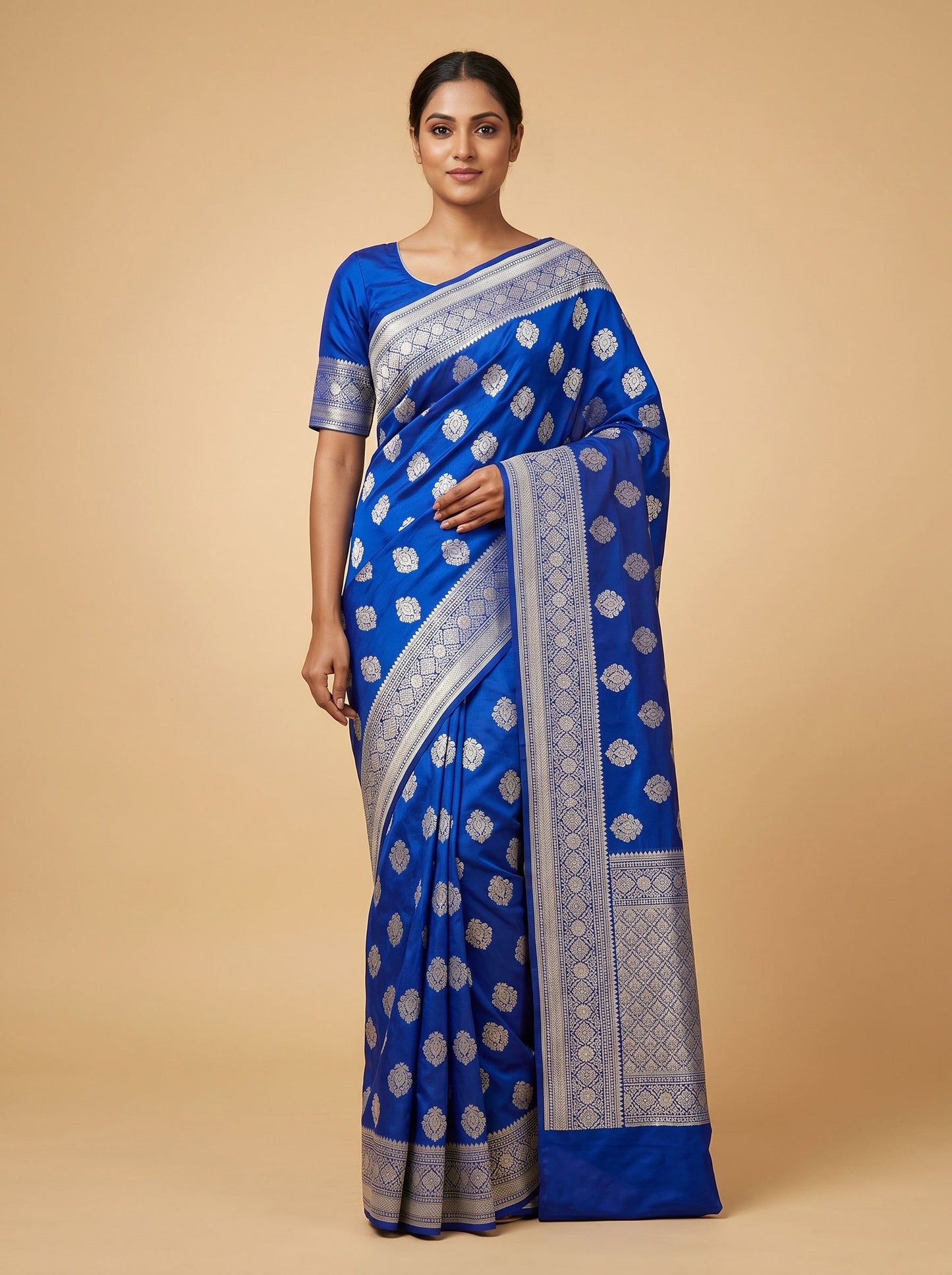 Navy blue handloom saree with zari border