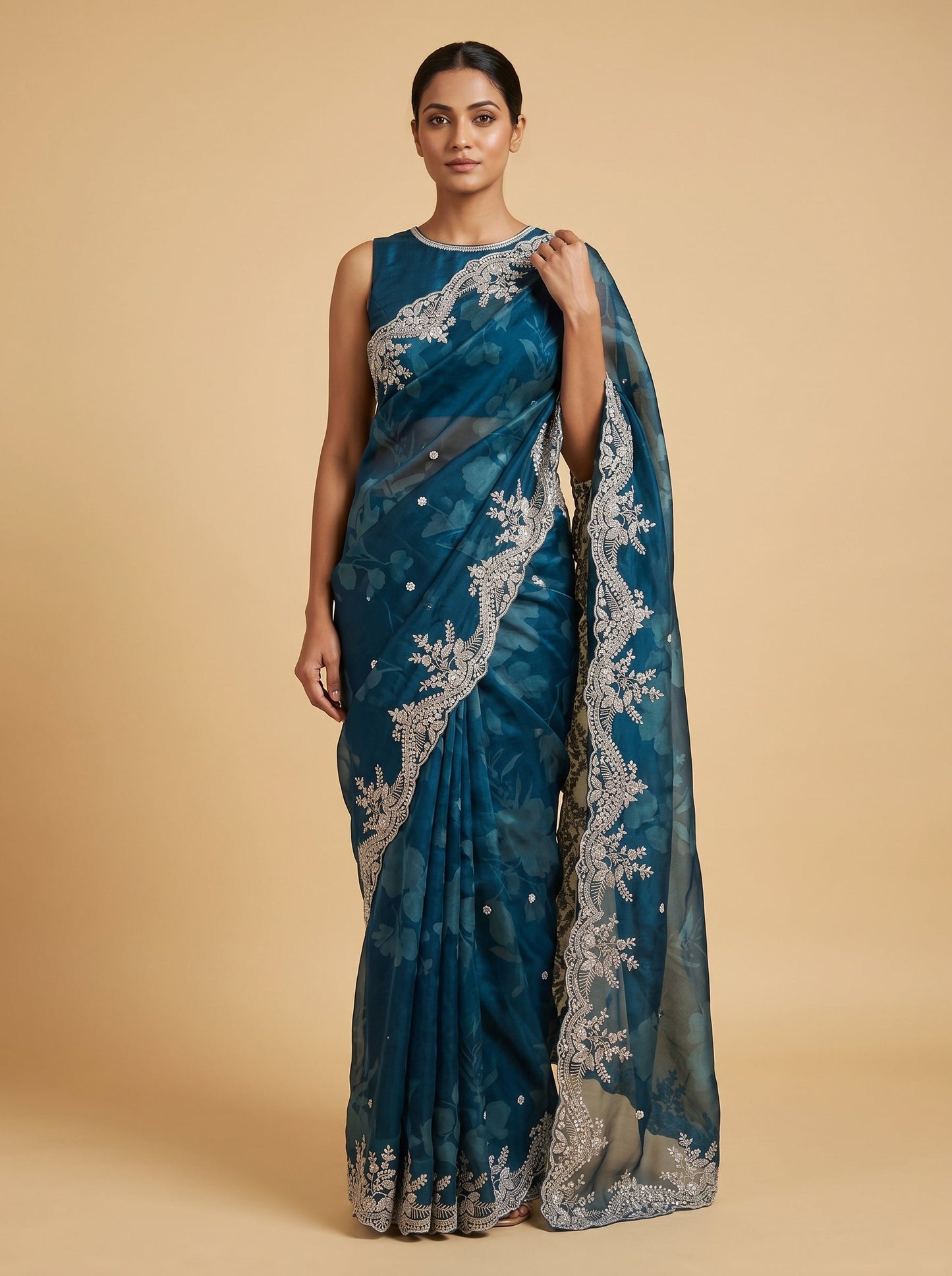Navy Blue Midnight Charm Embroidered Saree