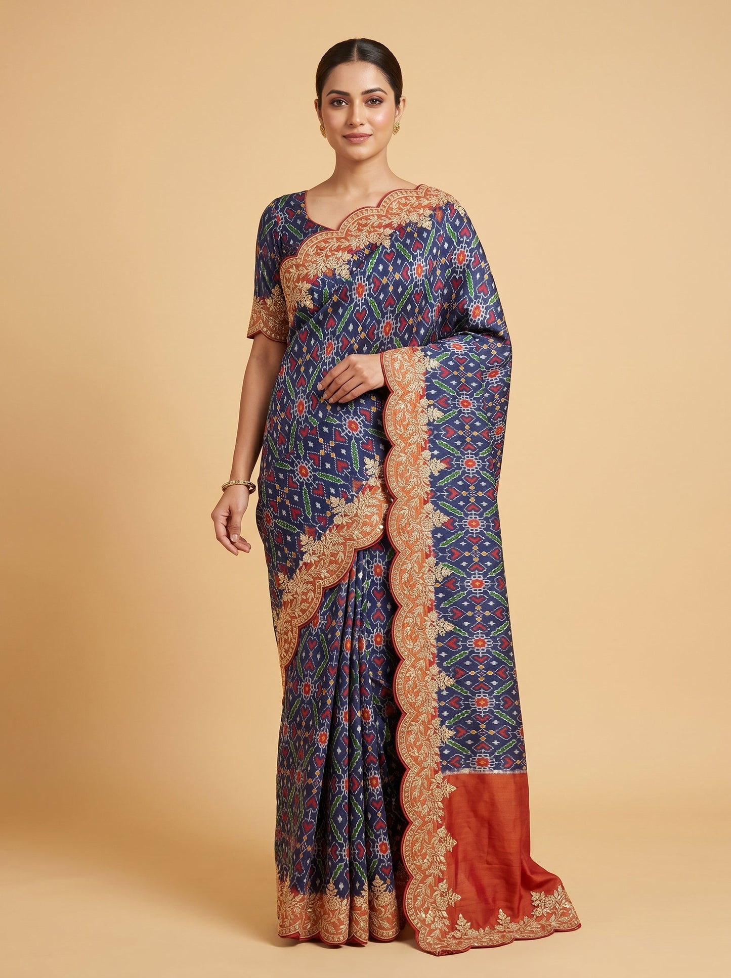 Navy Blue Midnight Craft Embroidered Saree