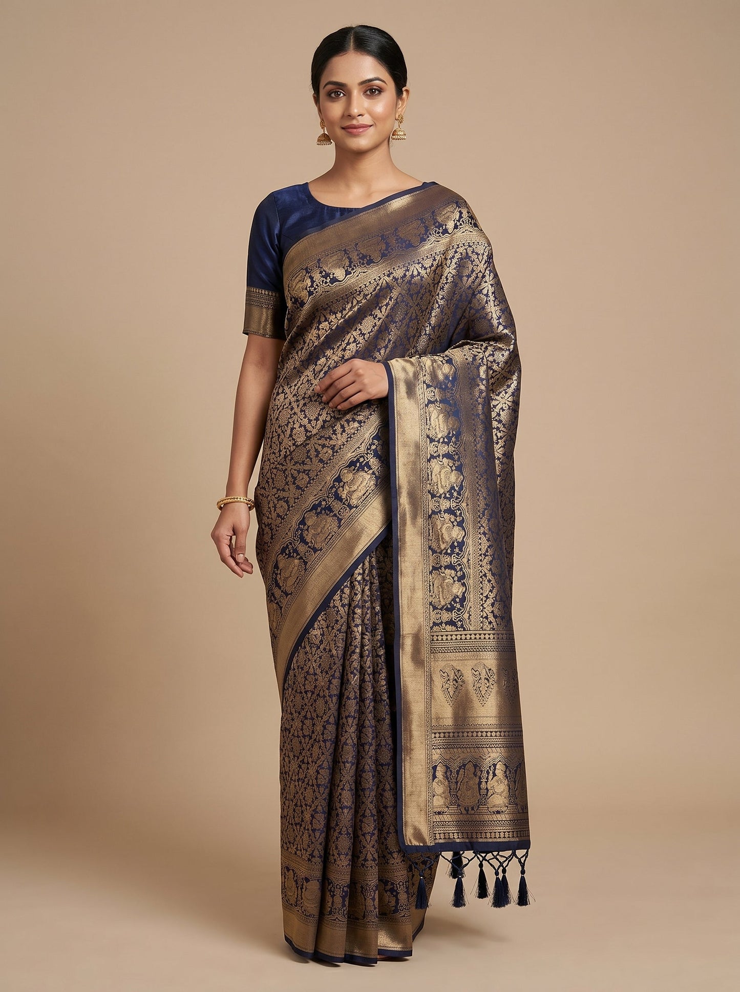Navy Blue Midnight Drift Handloom Saree