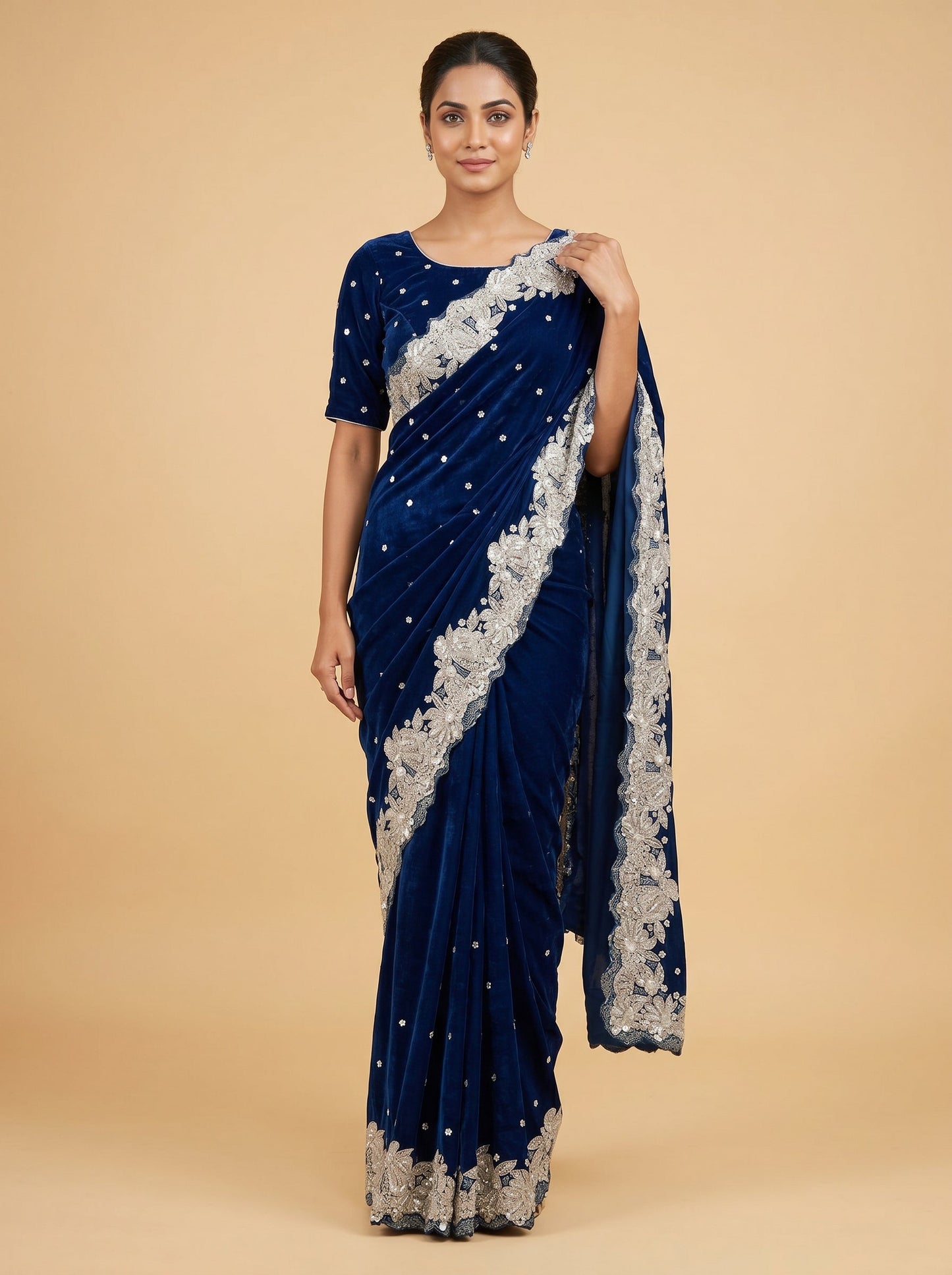 Navy Blue Midnight Glow Embroidered Saree