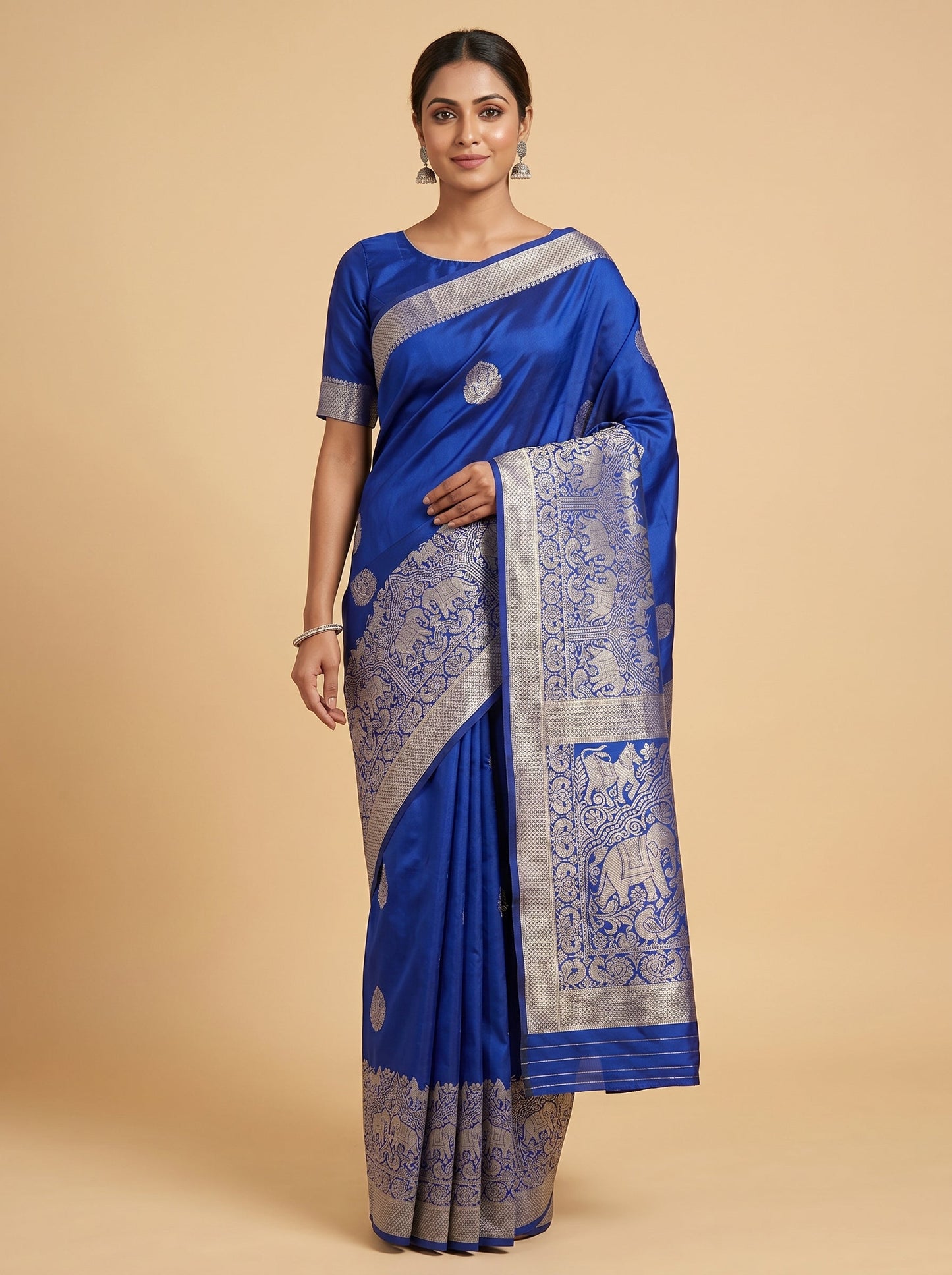 Navy Blue Night Weave Handloom Saree
