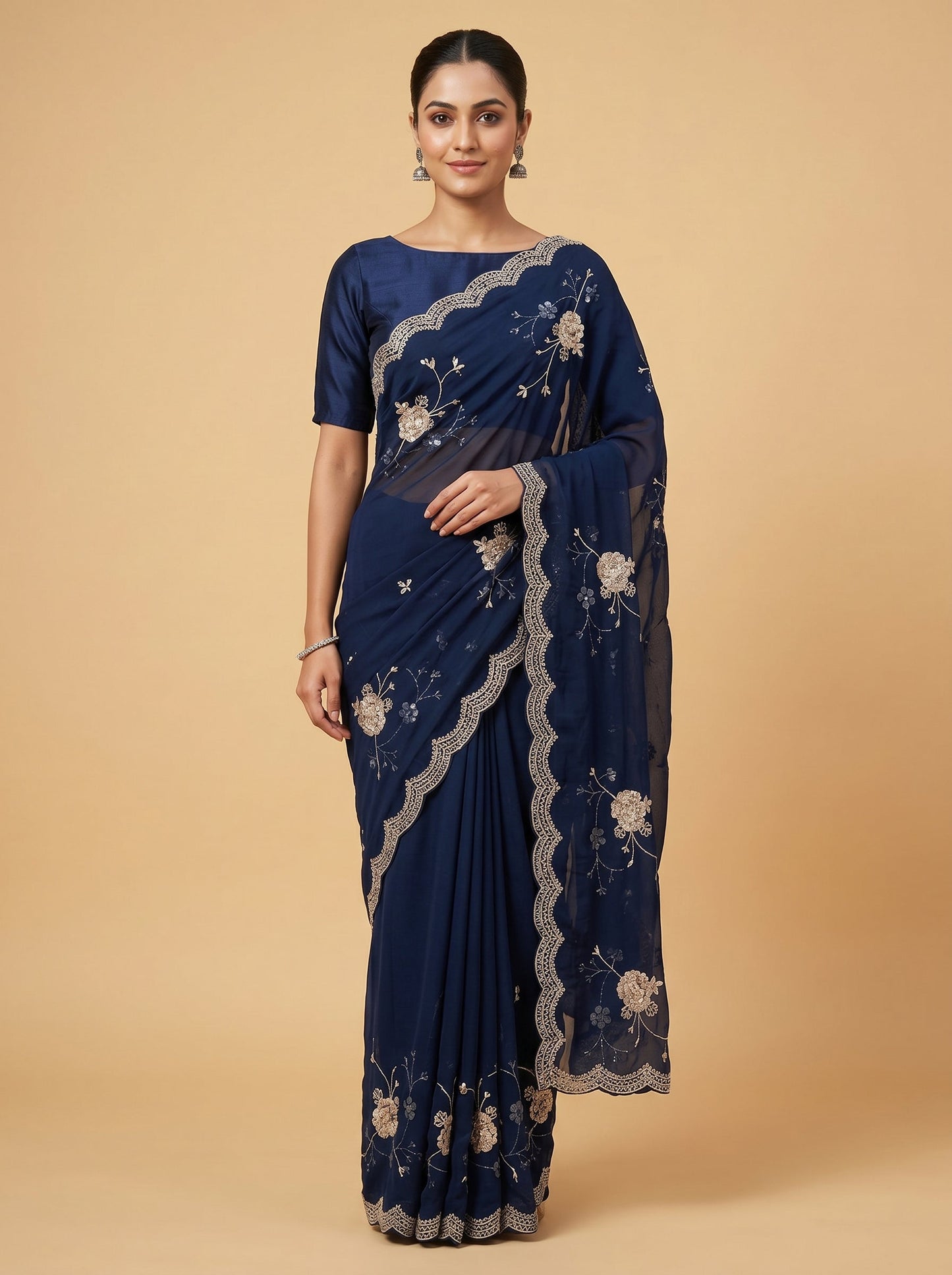 Navy Blue Regal Embroidered Saree