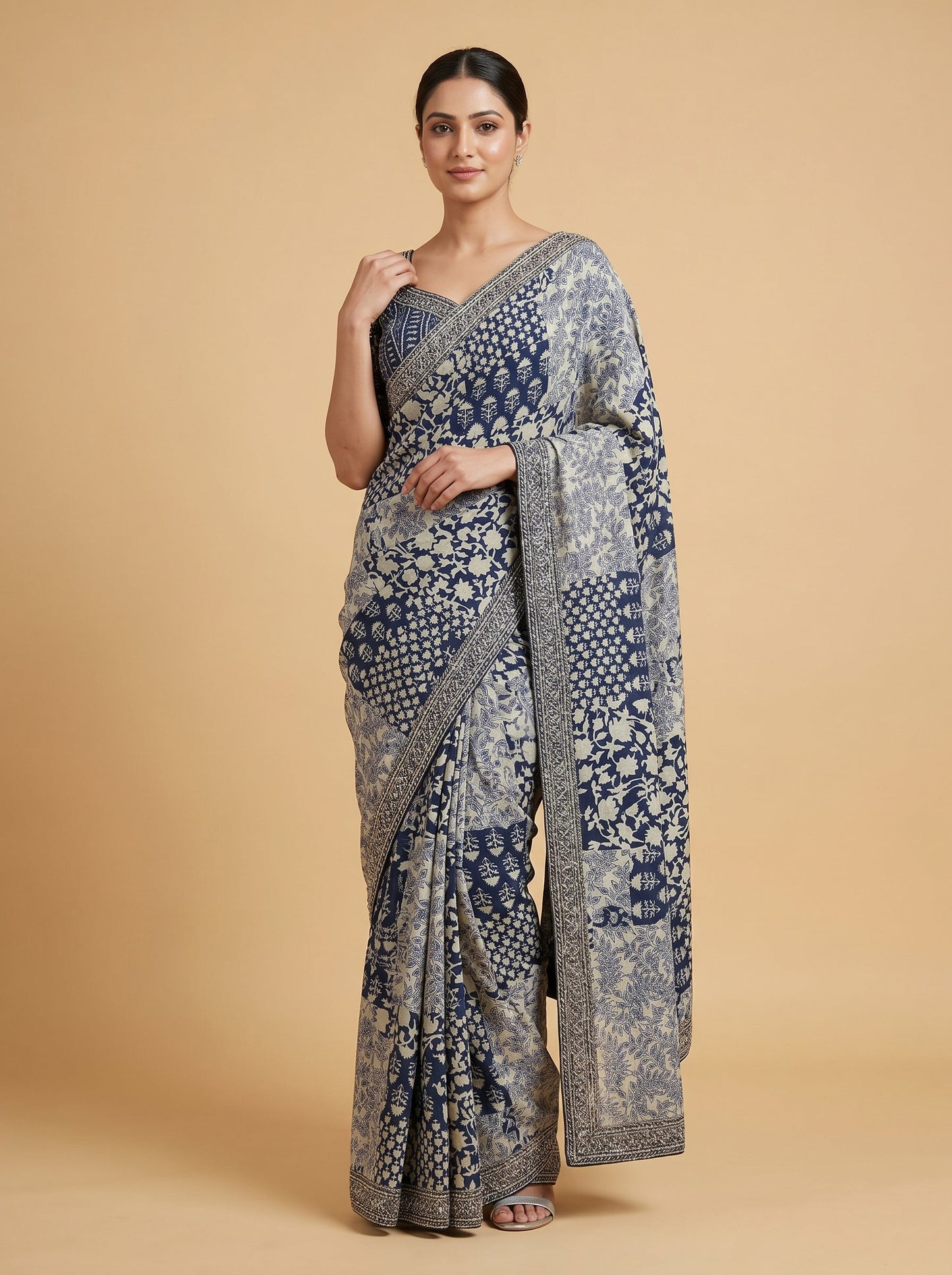 Navy Classic Embroidered Saree