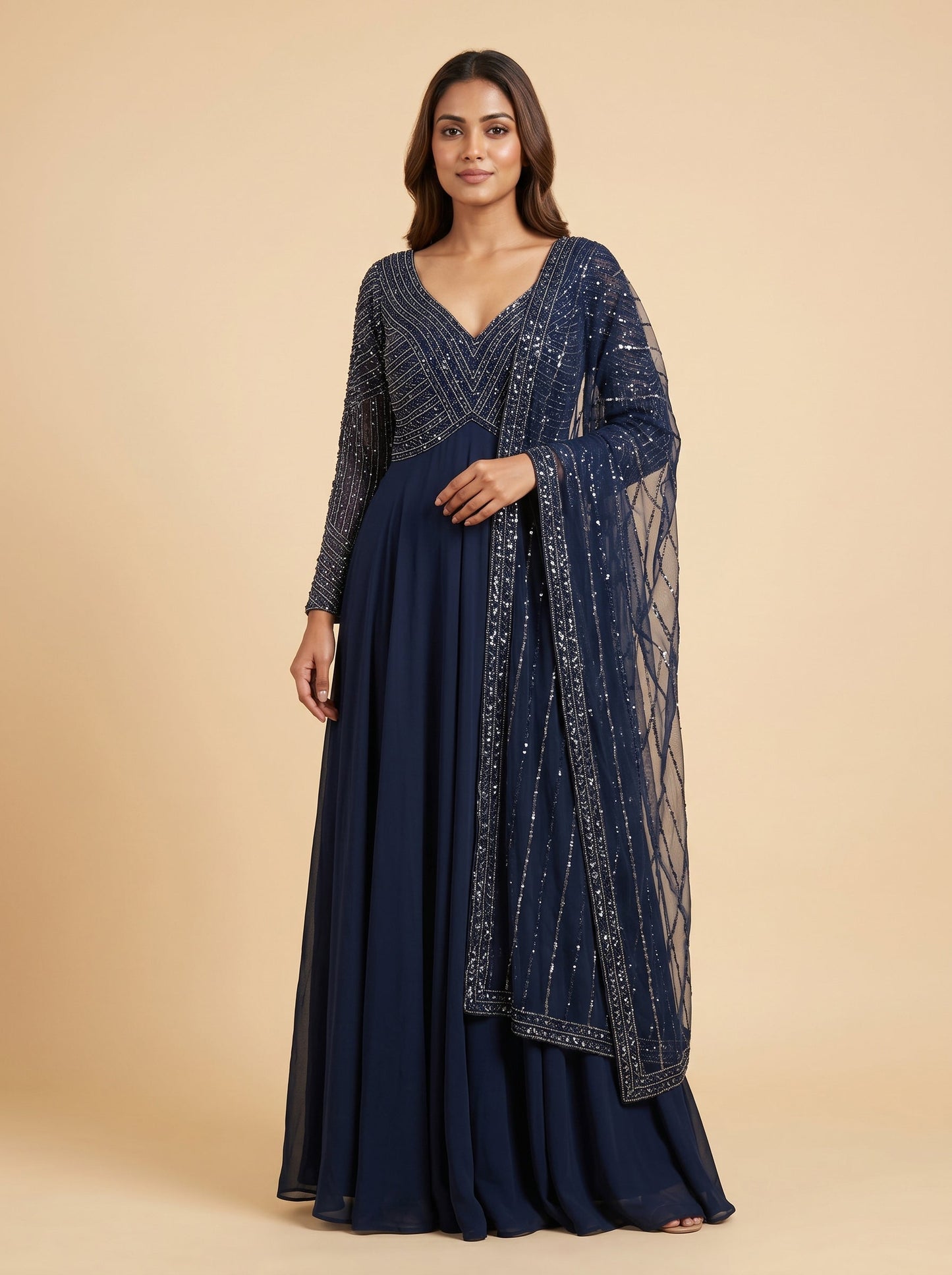 Navy Work Anarkali