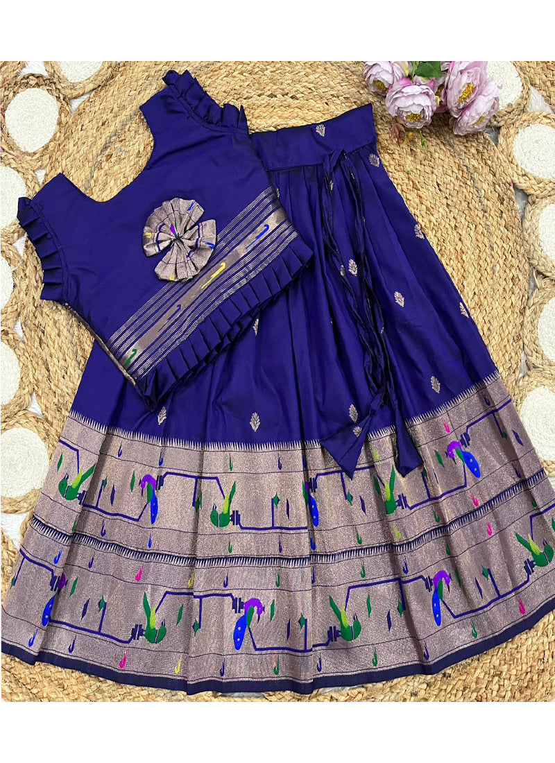 Evanik Designer Navyblue Soft Silk Paithani Design Lehenga Choli For Girls-Party & Ethnic Wear
