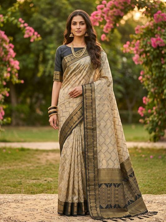 Shree Shyam Fashion Chiku With Black Cotton Saree