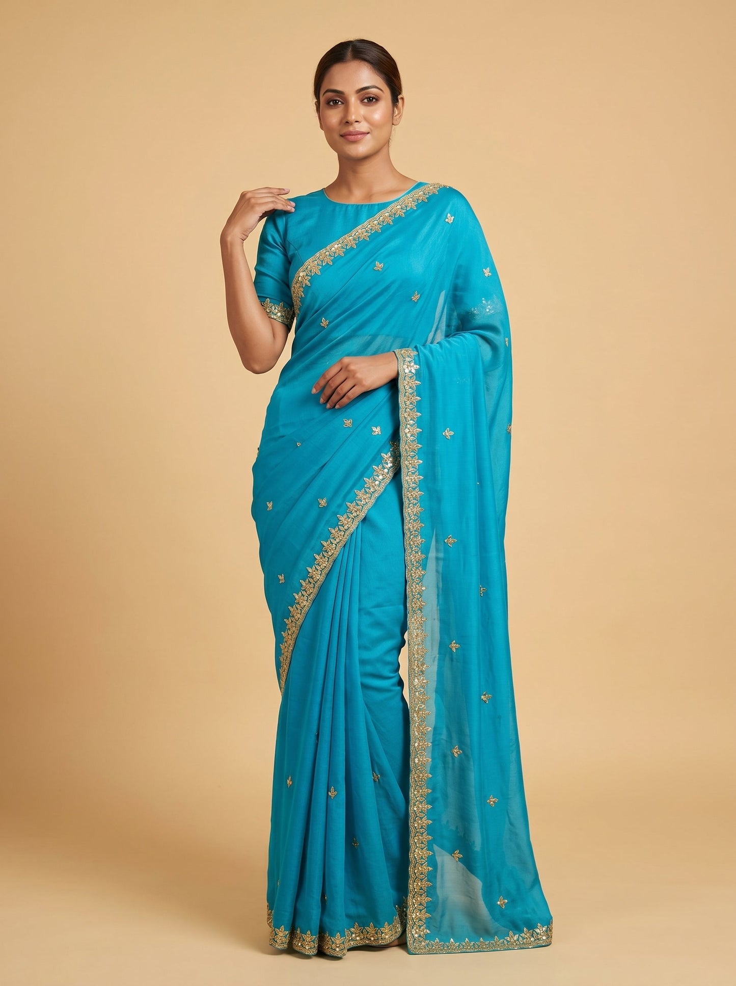 New Rama Glow Embroidered Saree