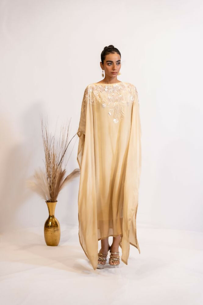 Timaraa Champagne Glow Hand-Embellished Georgette Kaftan Dress