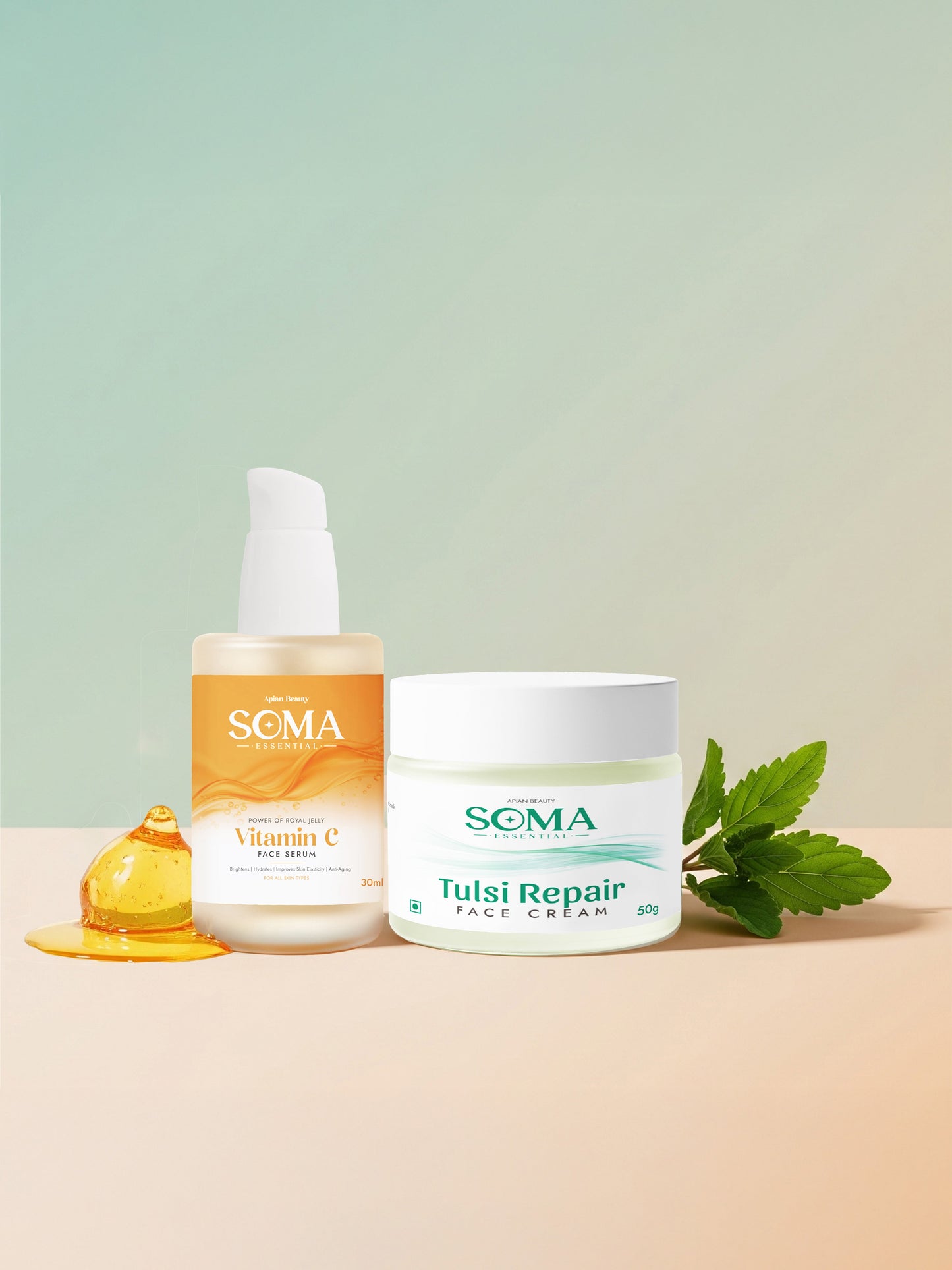 Soma Essential Apian Night calm Ritual - Tulsi Night Cream + Royal Jelly Vitamin C Serum